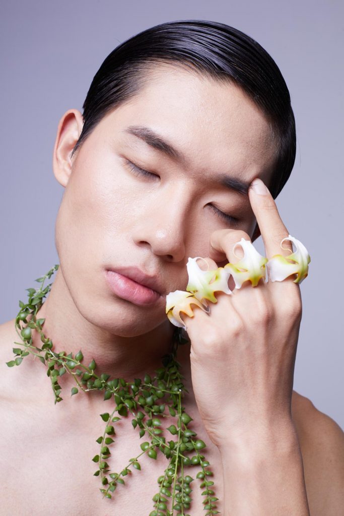 Floral jewelry flower rings flower necklace Fashion photo shoot with flowers