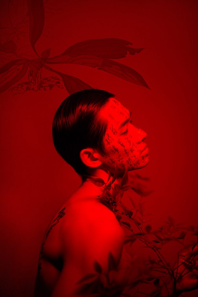 Fashion photo shoot with flowers